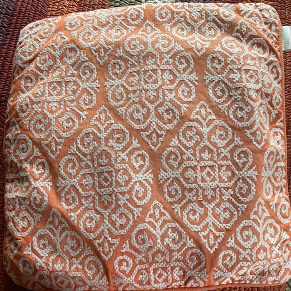 Pier 1 Decorative Accent Pillow Cover  -Orange & White Pillow -18" x 18"